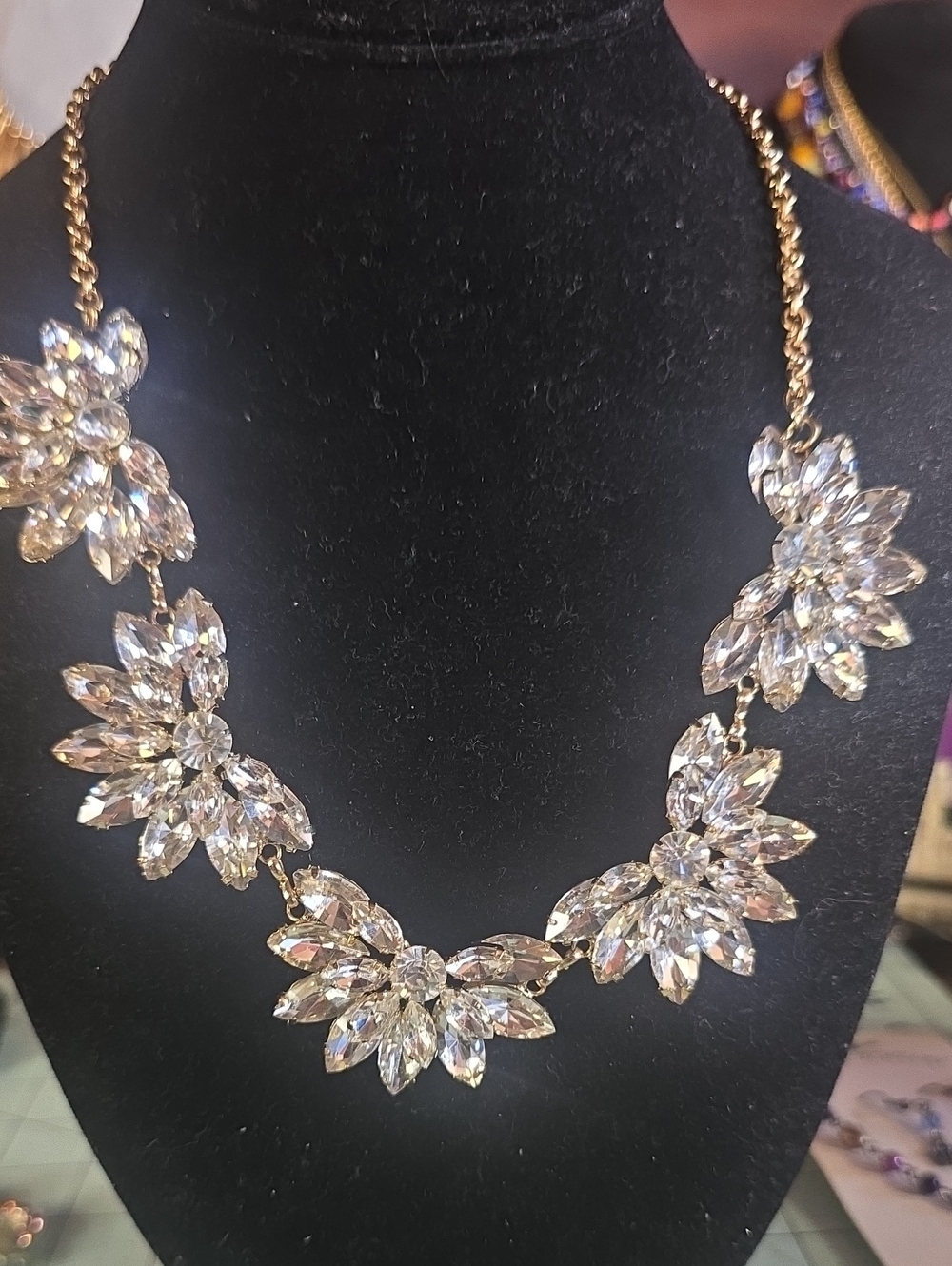 Tasha Gold Floral Crystal Necklace with Clear Stones